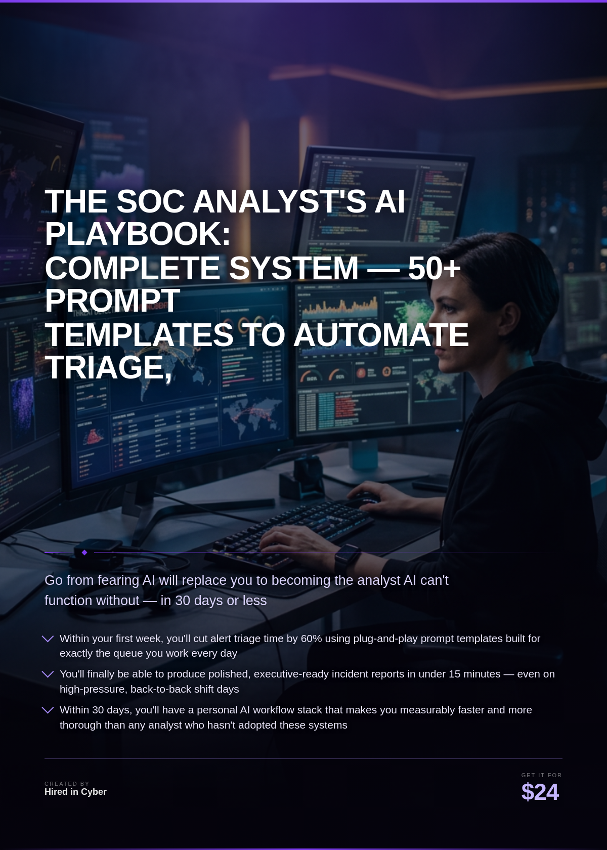 THE SOC ANALYST'S AI PLAYBOOK: Complete System — 50+ Prompt Templates to Automate Triage, Reporting & Threat Intel and Stay Irreplaceable cover